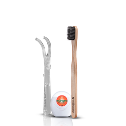 Dental floss, holder &amp; Soft toothbrush combo